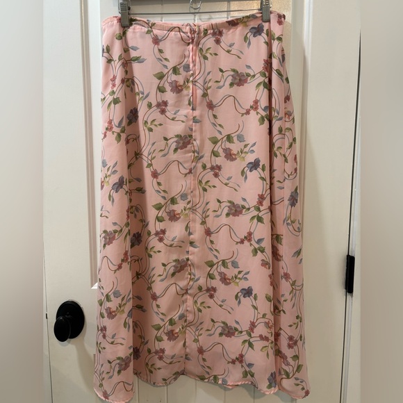 Gina Peters Floral Maxi Baby Pink Pastel Skirt Vintage Made In USA Size 14 Lined - Picture 3 of 7